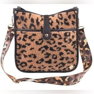 NWT Simply Southern Leopard Sherpa Satchel Crossbody Leather Back